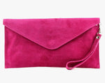Load image into Gallery viewer, lusciousscarves Hot Pink Genuine Suede Leather Envelope Clutch Bag , 10 Colours Available
