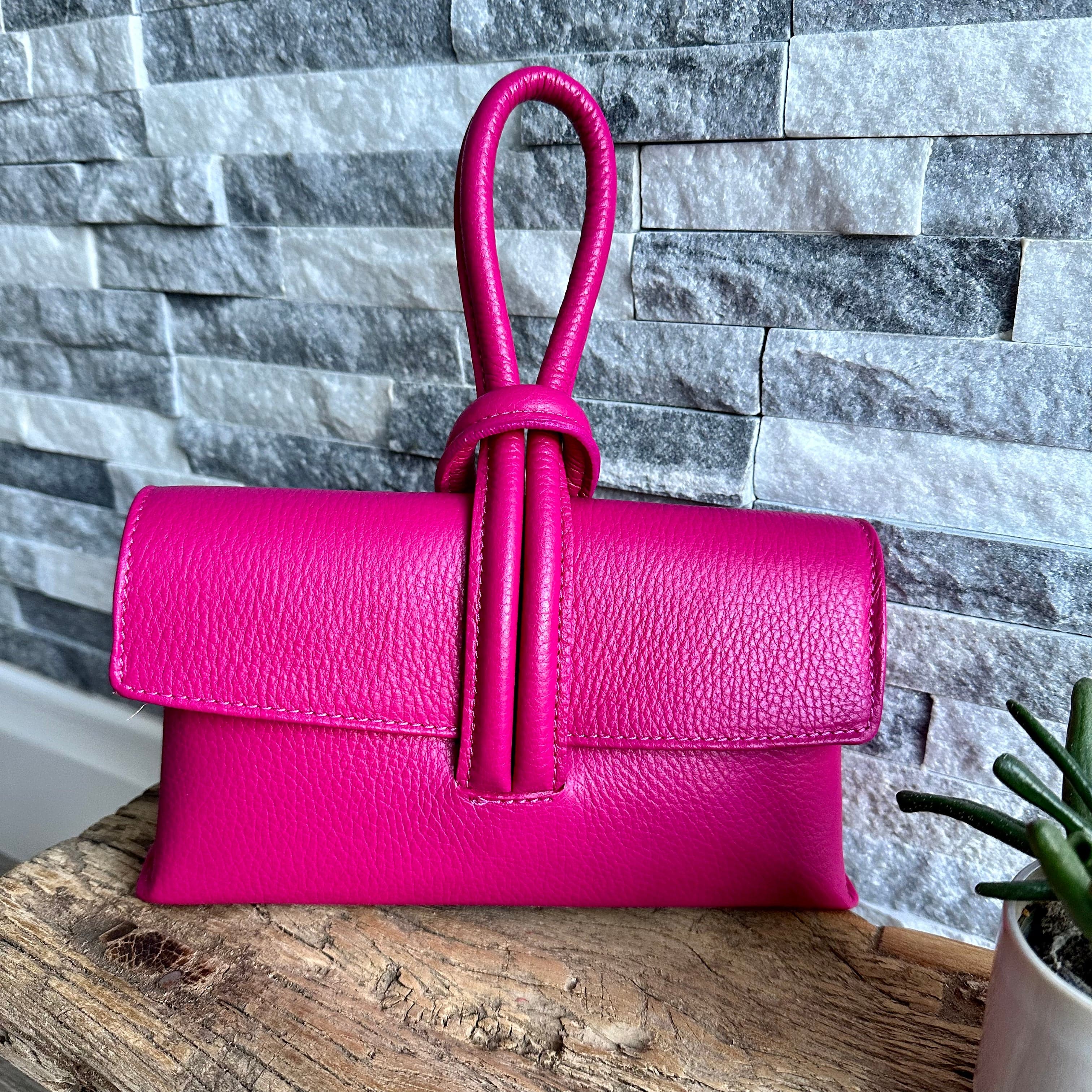 lusciousscarves Hot pink Italian Leather Clutch Bag
