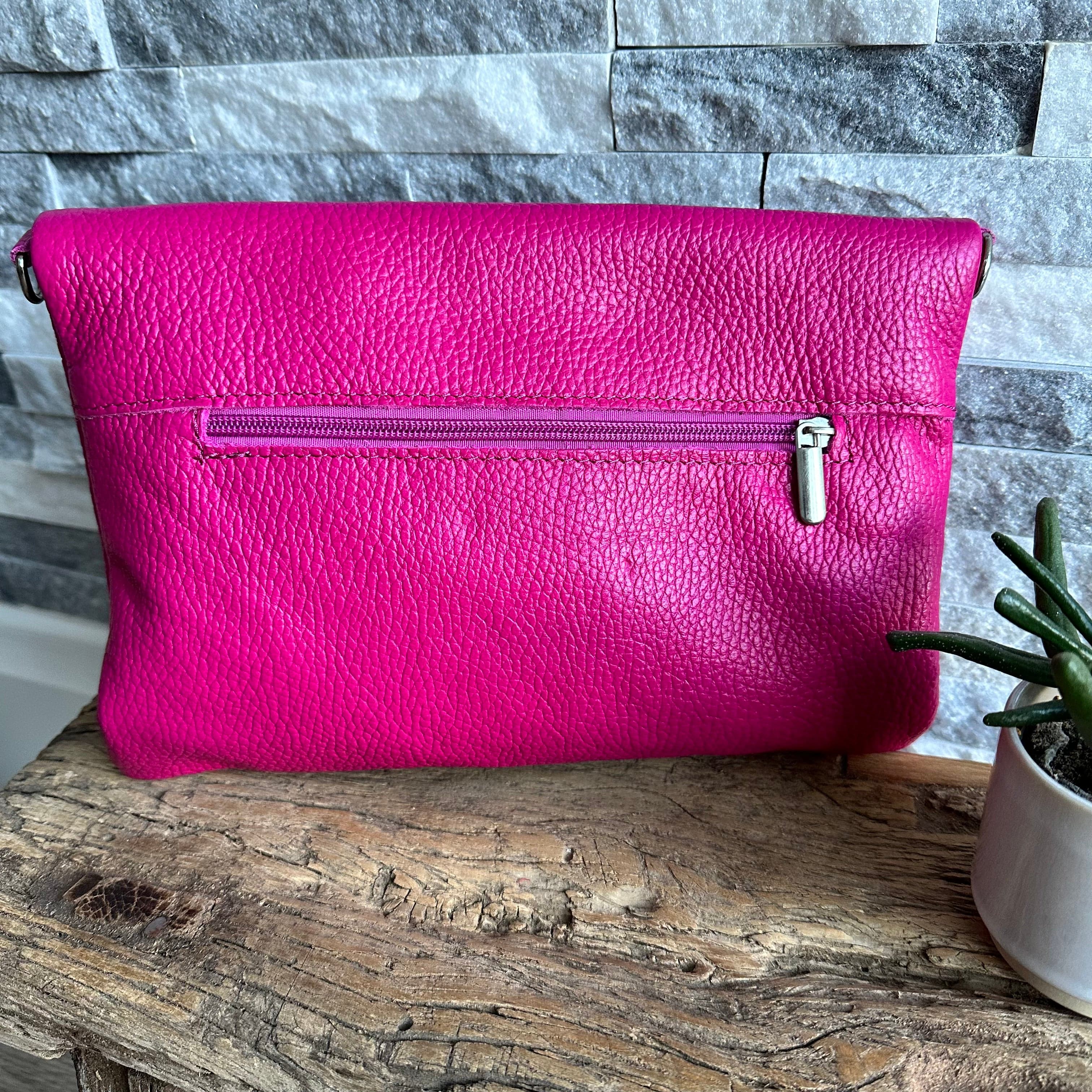 lusciousscarves Hot Pink Italian Leather Clutch Bag.