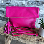 Load image into Gallery viewer, lusciousscarves Hot Pink Italian Leather Clutch Bag.
