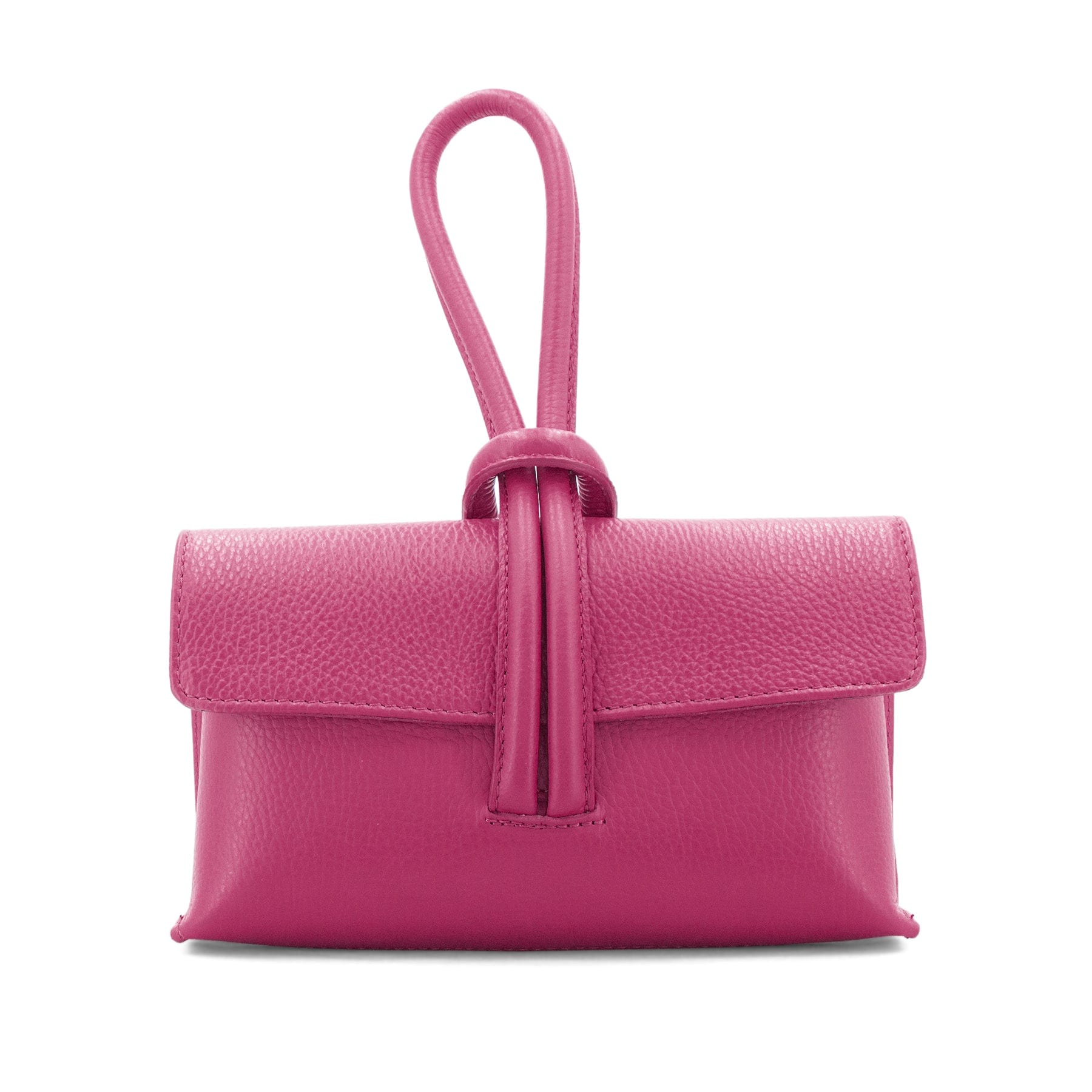lusciousscarves Hot pink Italian Leather Clutch Bag, Evening Bag with Loop Handle