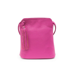 lusciousscarves Hot Pink Italian Leather Small Crossbody Bag / Handbag with Tassel , Available in 11 Colours.