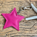 Load image into Gallery viewer, lusciousscarves Hot PInk Italian Leather Star Padded Keyring.
