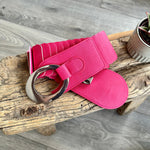 Load image into Gallery viewer, lusciousscarves Hot Pink Ladies Faux Leather Stretchy Waist Belt with Chrome Loop and Hook.

