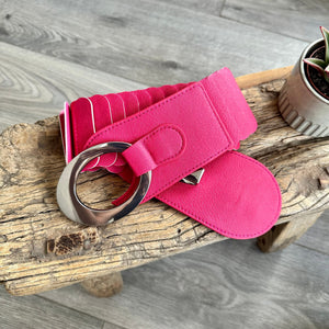 lusciousscarves Hot Pink Ladies Faux Leather Stretchy Waist Belt with Chrome Loop and Hook.