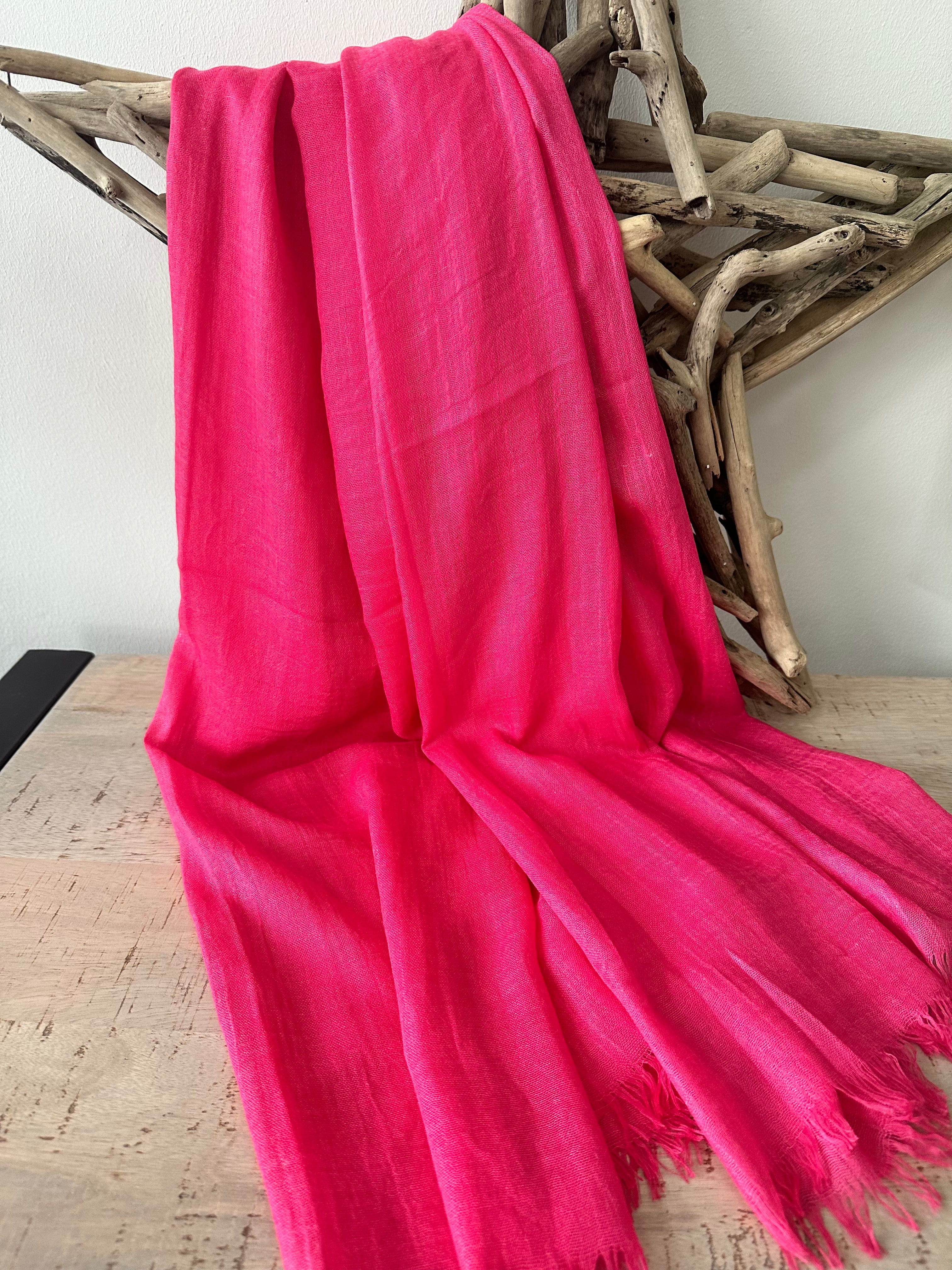 lusciousscarves Hot Pink Plain Light Weight Cotton Blend Summer Scarf , Wrap, Shawl 26 Colours Available