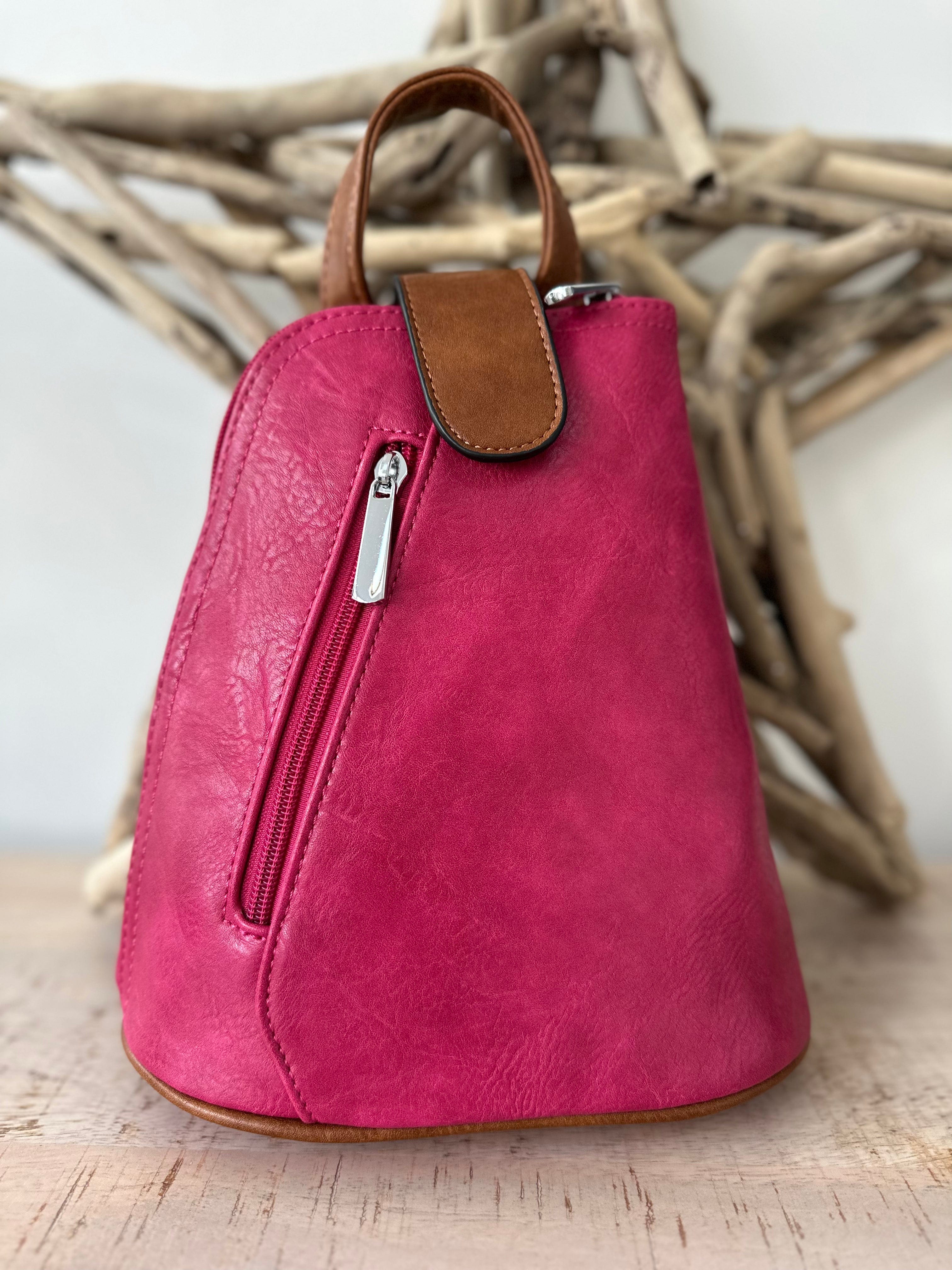 lusciousscarves Hot Pink Small Convertible Rucksack / Backpack / Crossbody Bag.