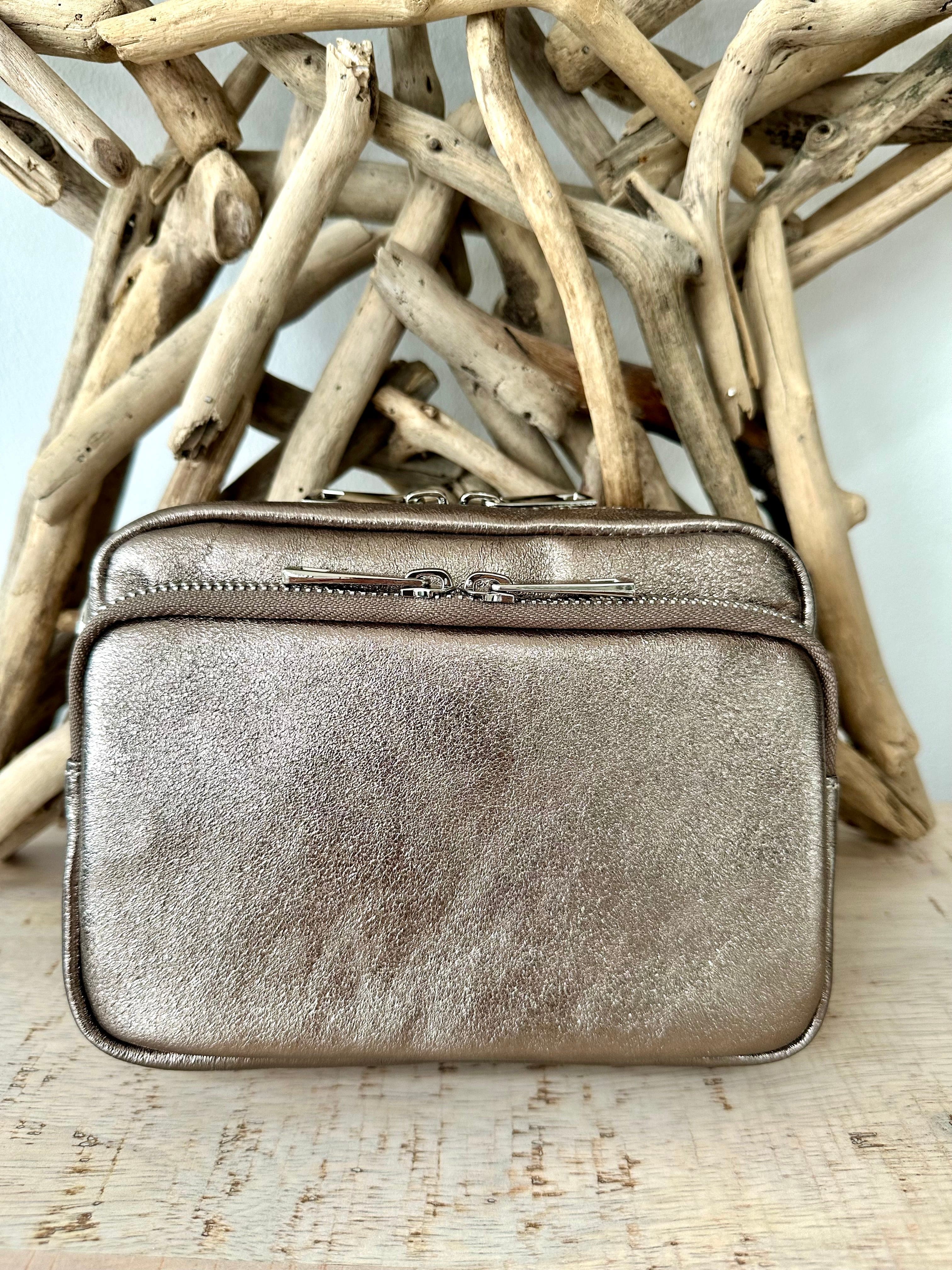 lusciousscarves Italian Leather Crossbody Camera Bag with Double Zip , Front Pocket Compartment, 10 Colours available.