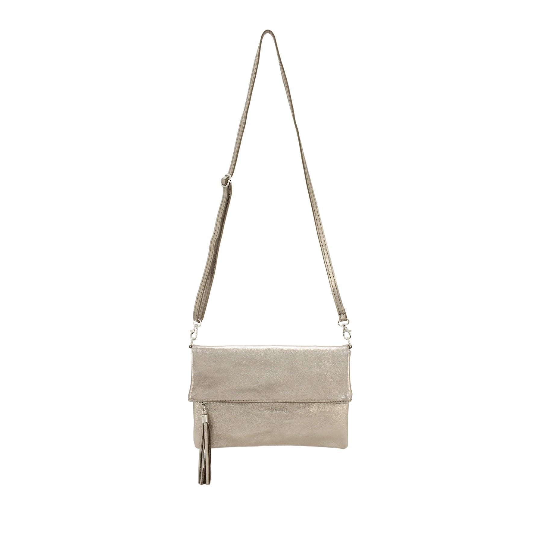 lusciousscarves Italian Leather Fold Over Clutch Bag with Tassel.