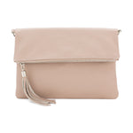 Load image into Gallery viewer, lusciousscarves Italian Leather Fold Over Clutch Bag with Tassel.
