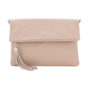 lusciousscarves Italian Leather Fold Over Clutch Bag with Tassel.