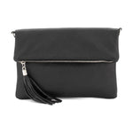 Load image into Gallery viewer, lusciousscarves Italian Leather Fold Over Clutch Bag with Tassel.
