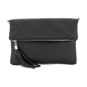 lusciousscarves Italian Leather Fold Over Clutch Bag with Tassel.