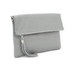 Load image into Gallery viewer, lusciousscarves Italian Leather Fold Over Clutch Bag with Tassel.
