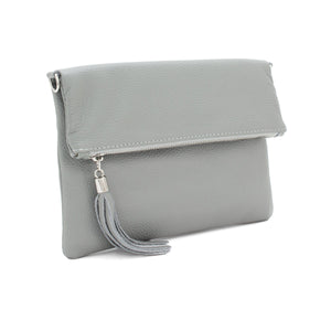 lusciousscarves Italian Leather Fold Over Clutch Bag with Tassel.