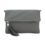 Load image into Gallery viewer, lusciousscarves Italian Leather Fold Over Clutch Bag with Tassel.
