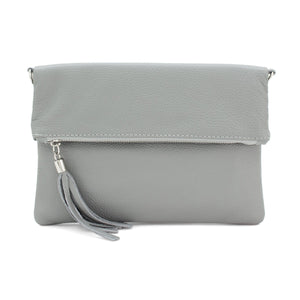 lusciousscarves Italian Leather Fold Over Clutch Bag with Tassel.