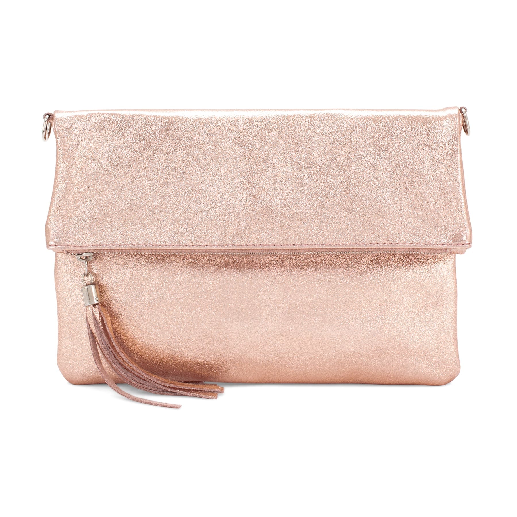 lusciousscarves Italian Leather Fold Over Clutch Bag with Tassel.