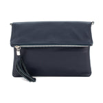 Load image into Gallery viewer, lusciousscarves Italian Leather Fold Over Clutch Bag with Tassel.

