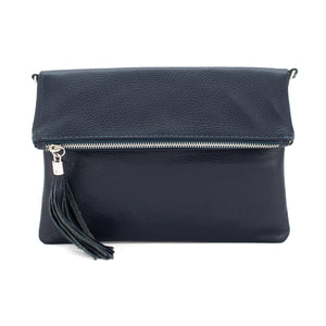 lusciousscarves Italian Leather Fold Over Clutch Bag with Tassel.
