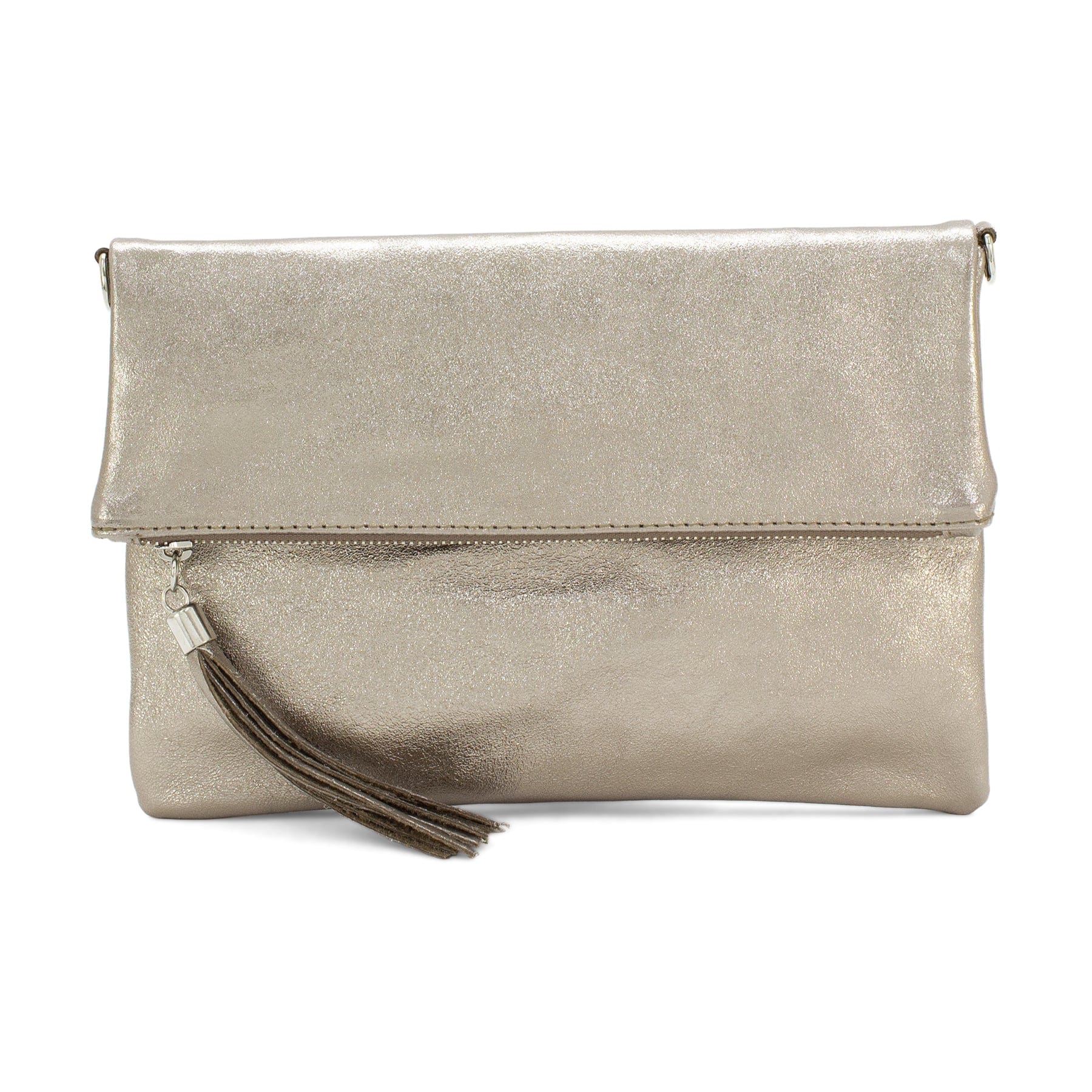 lusciousscarves Italian Leather Fold Over Clutch Bag with Tassel.