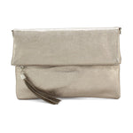 Load image into Gallery viewer, lusciousscarves Italian Leather Fold Over Clutch Bag with Tassel.
