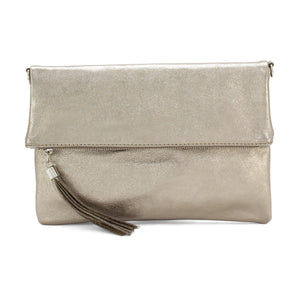 lusciousscarves Italian Leather Fold Over Clutch Bag with Tassel.