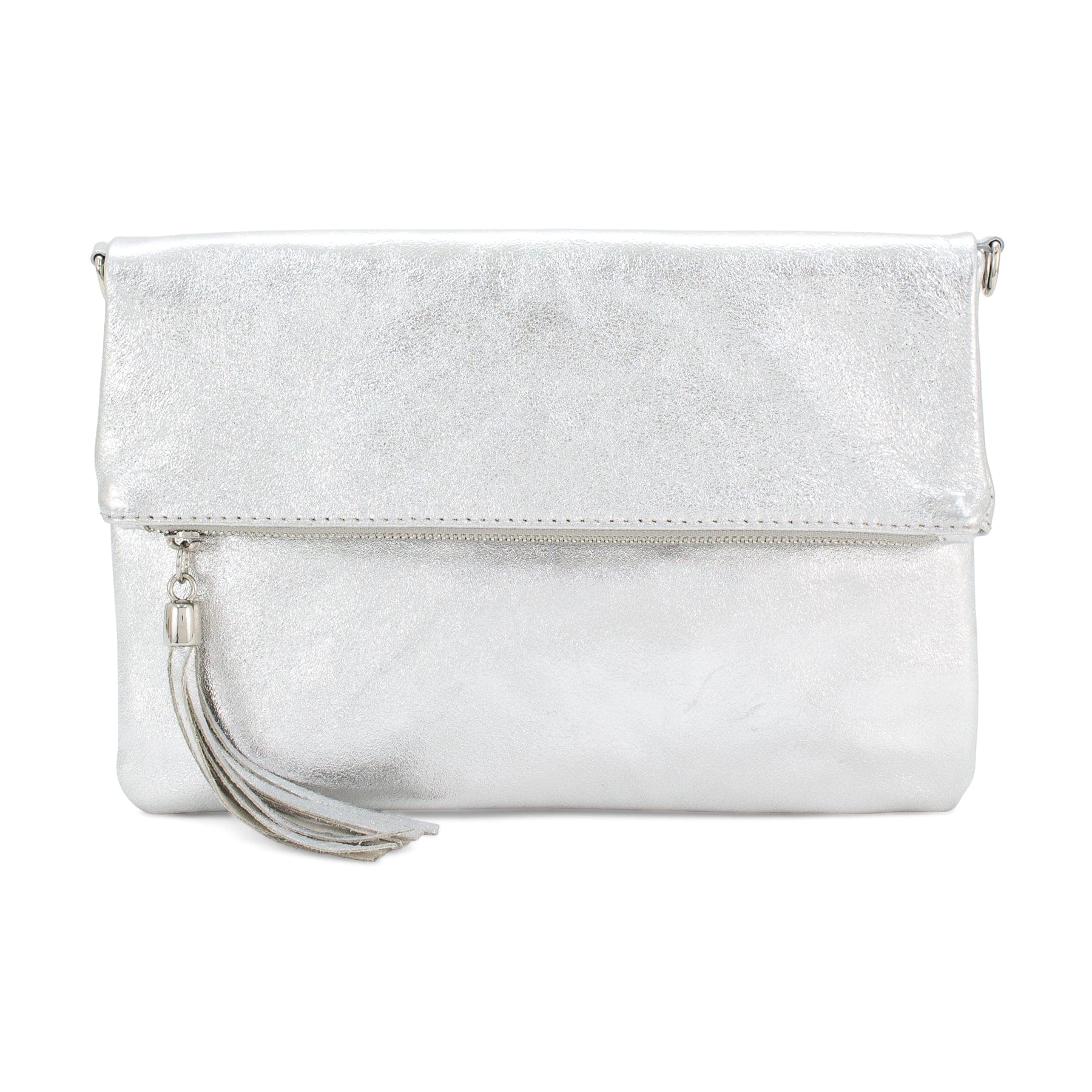 Silver fold over clutch bag deals