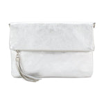 Load image into Gallery viewer, lusciousscarves Italian Leather Fold Over Clutch Bag with Tassel.
