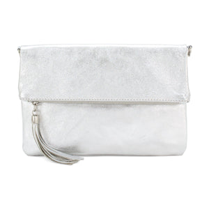 lusciousscarves Italian Leather Fold Over Clutch Bag with Tassel.