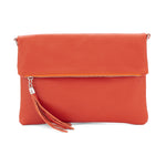 Load image into Gallery viewer, lusciousscarves Italian Leather Fold Over Clutch Bag with Tassel.

