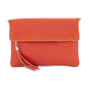 lusciousscarves Italian Leather Fold Over Clutch Bag with Tassel.
