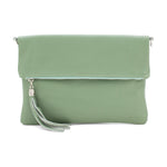 Load image into Gallery viewer, lusciousscarves Italian Leather Fold Over Clutch Bag with Tassel.
