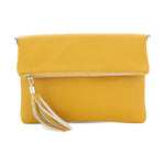 Load image into Gallery viewer, lusciousscarves Italian Leather Fold Over Clutch Bag with Tassel.
