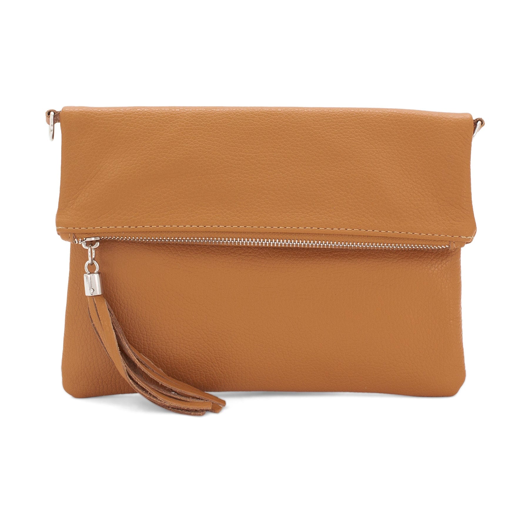 lusciousscarves Italian Leather Fold Over Clutch Bag with Tassel.
