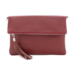 Load image into Gallery viewer, lusciousscarves Italian Leather Fold Over Clutch Bag with Tassel.
