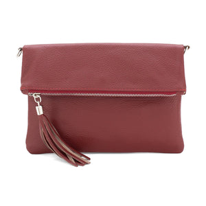 lusciousscarves Italian Leather Fold Over Clutch Bag with Tassel.