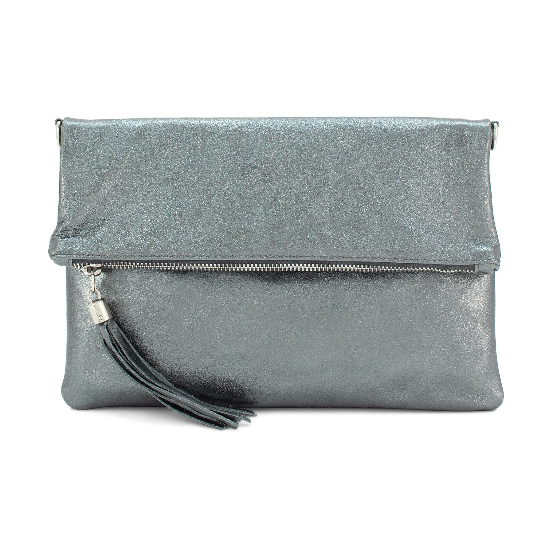 lusciousscarves Italian Leather Fold Over Clutch Bag with Tassel.