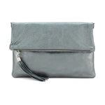 Load image into Gallery viewer, lusciousscarves Italian Leather Fold Over Clutch Bag with Tassel.
