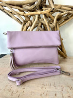 Load image into Gallery viewer, lusciousscarves Italian Leather Fold Over Clutch Bag with Tassel, Available in 17 Colours .
