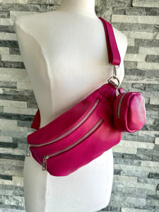 lusciousscarves Italian Leather Medium Size Sling Bag / Bum Bag with Clip On Zip Purse, 7 Colours available.