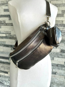 lusciousscarves Italian Leather Medium Size Sling Bag / Bum Bag with Clip On Zip Purse, 7 Colours available.