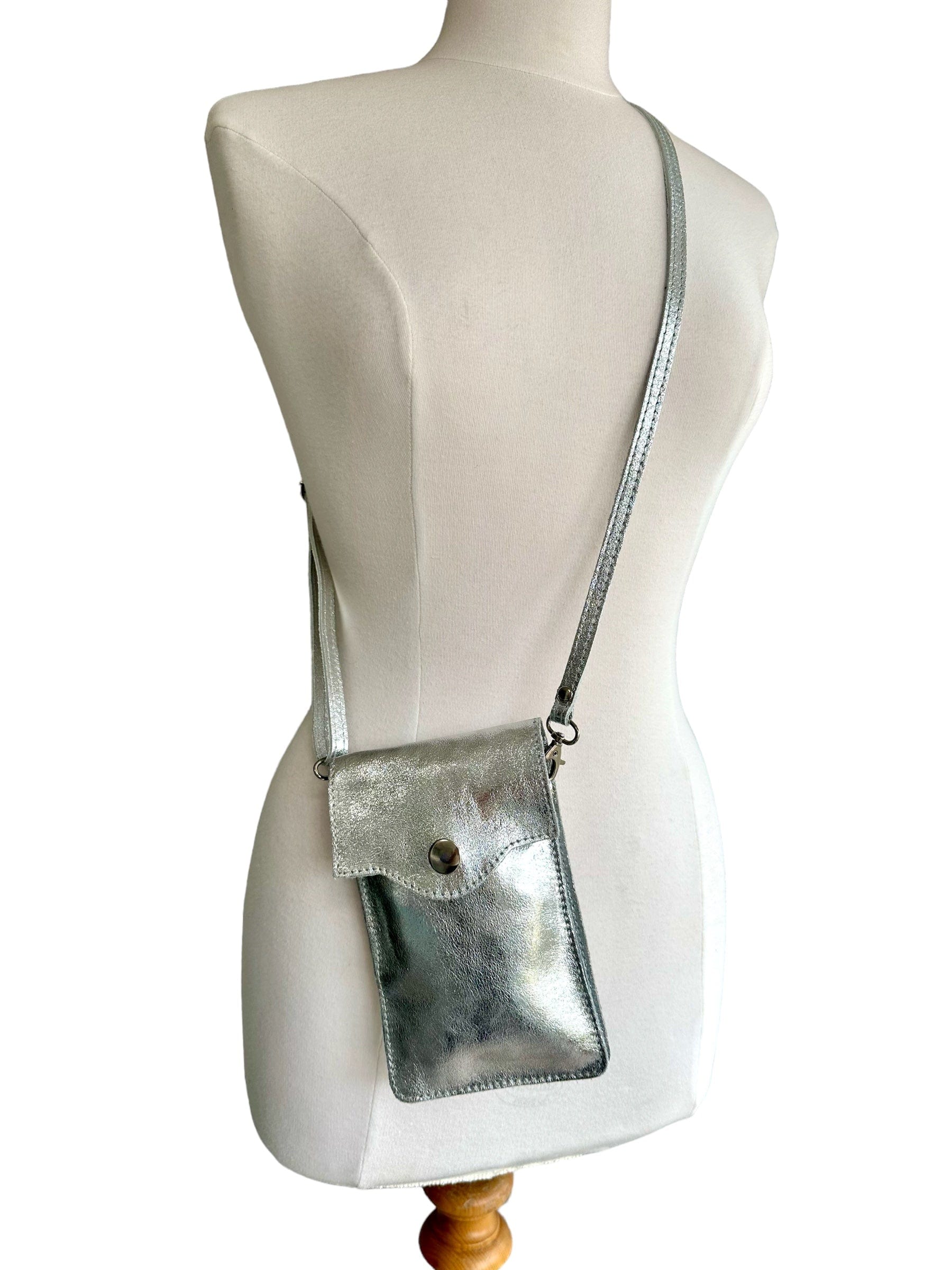 lusciousscarves Italian Leather Multi Pocket Phone Crossbody Bag,