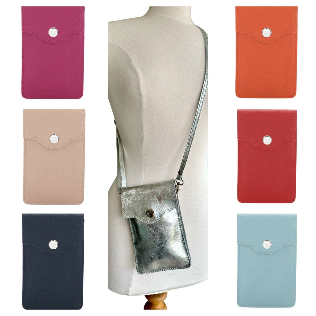 lusciousscarves Italian Leather Multi Pocket Phone Crossbody Bag, available in 10 colours.