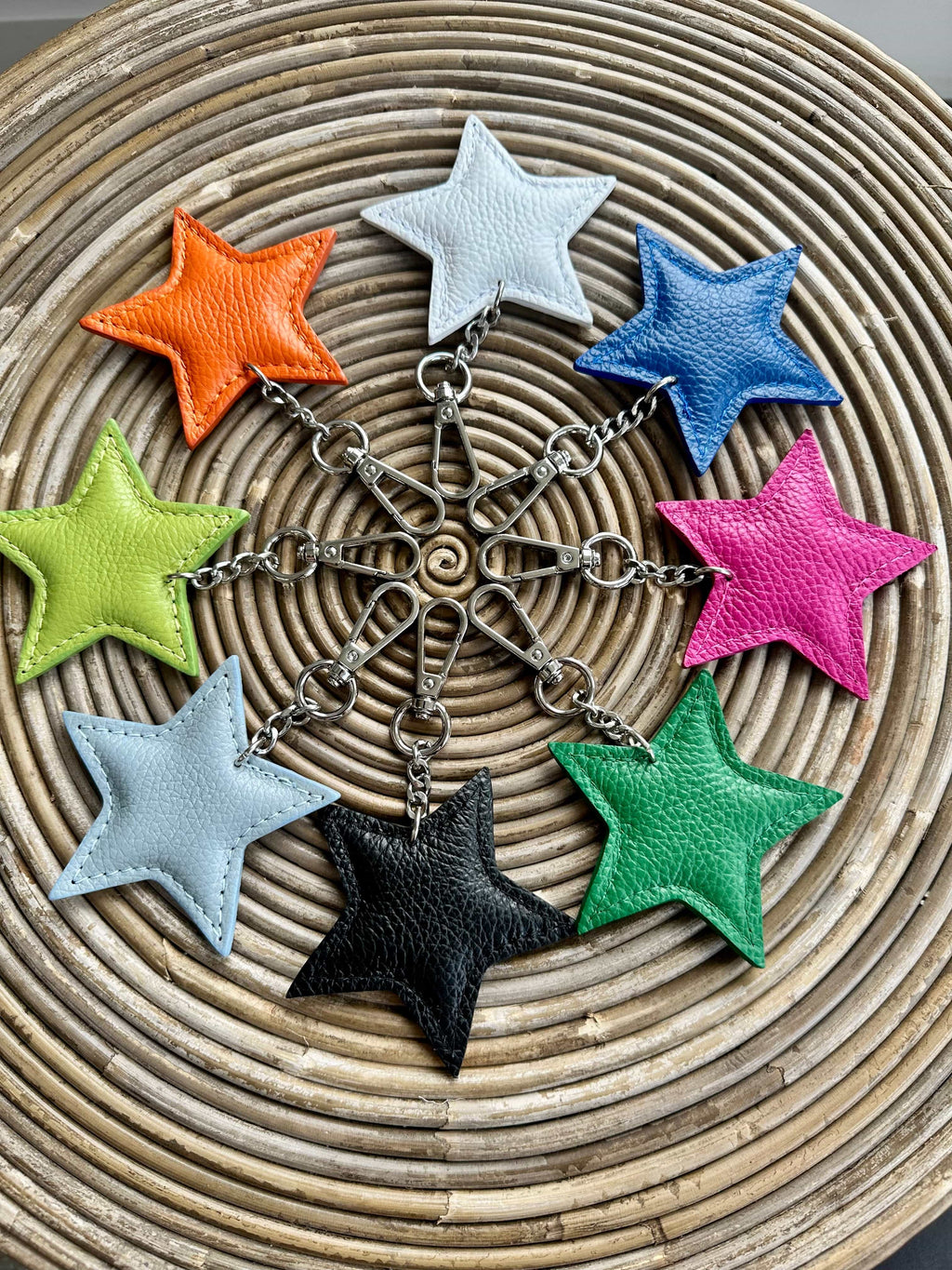 lusciousscarves Italian Leather Star Padded Keyring.