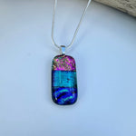 Load image into Gallery viewer, lusciousscarves Jewelry Dichroic Glass Pendant Necklace Handmade Pink Turquoise Seascape
