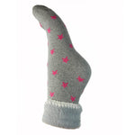 Load image into Gallery viewer, lusciousscarves Joya Ladies Grey Wool Blend Cuff Socks with Pink Stars.

