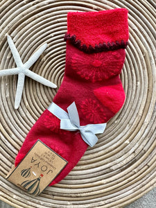 lusciousscarves Joya Ladies Red Wool Blend Cuff Socks with Dandelion Clocks Design .