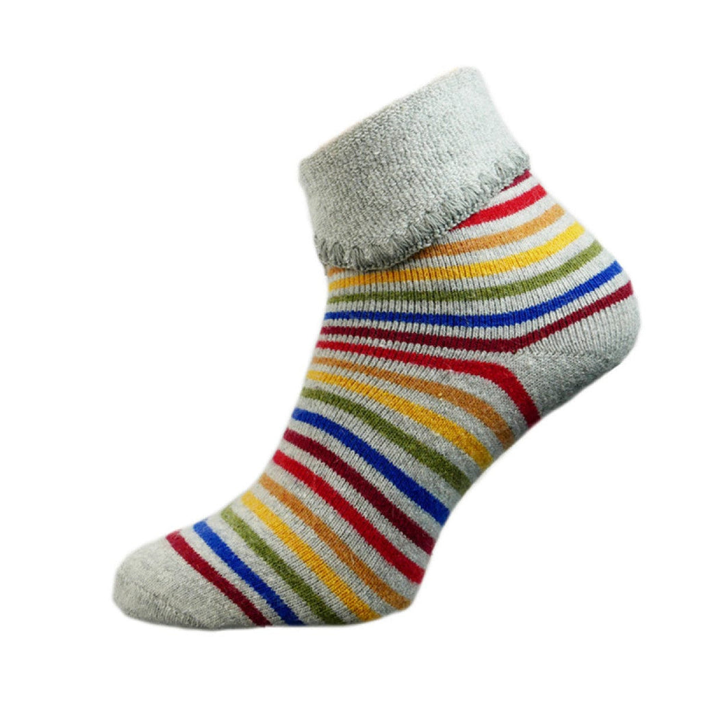 lusciousscarves Joya Wool Blend Grey and Multi Stripes Cuff Socks 7-11