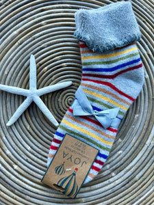 lusciousscarves Joya Wool Blend Grey and Multi Stripes Cuff Socks 7-11